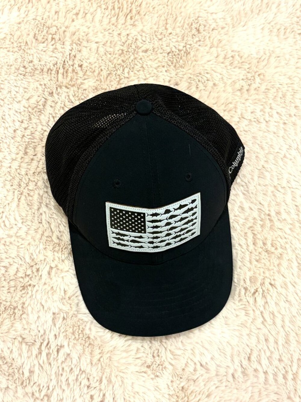 Columbia PFG Fish Flag 110 Snapback Hat Black Mesh Flexfit Trucker Cap OS